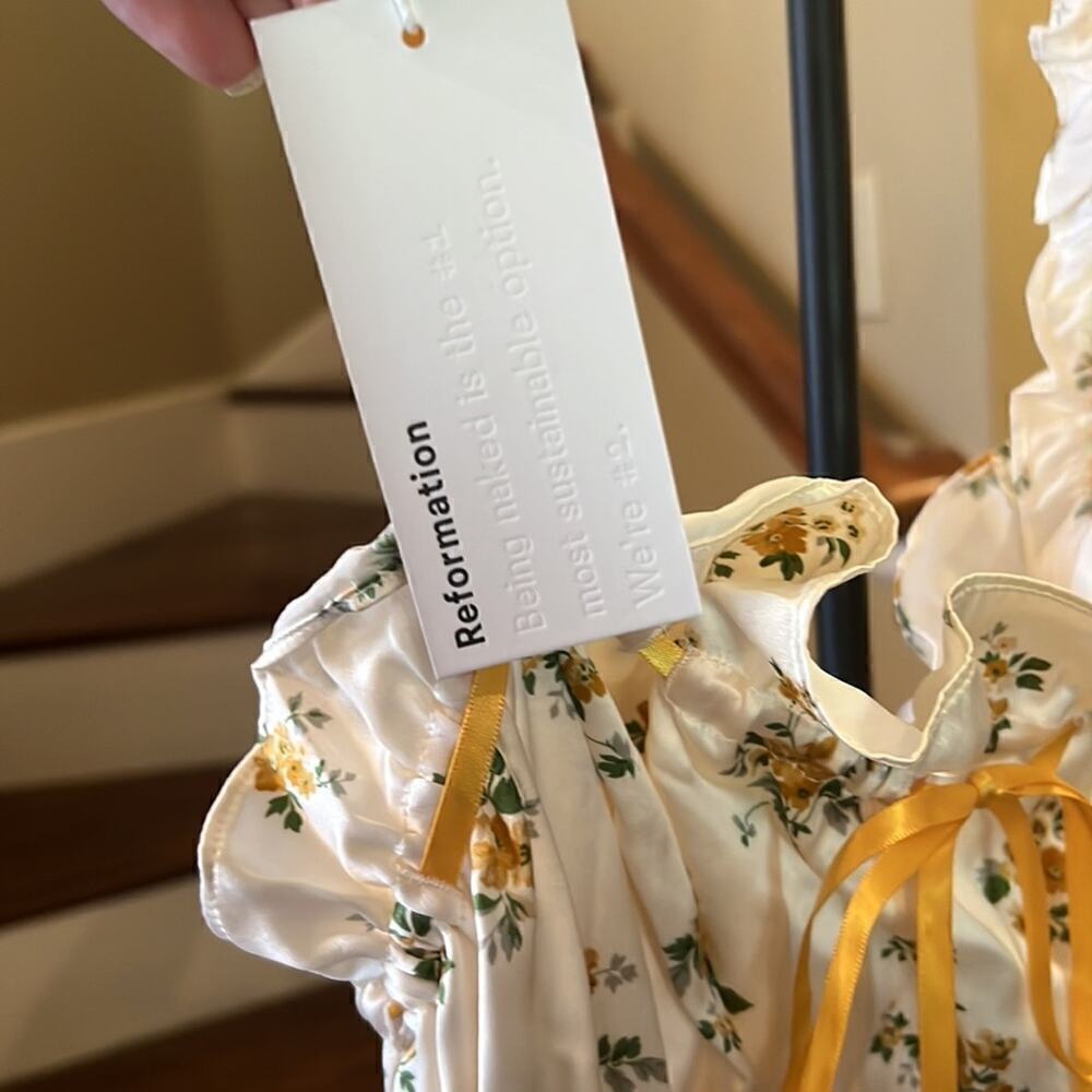 New Reformation Erdem Silk Floral Ruffled Dress Butter yellow - Picture 4 of 14